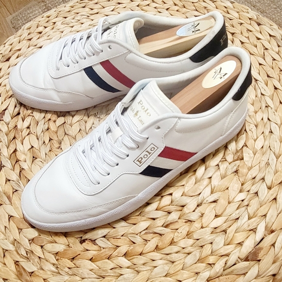Polo Ralph Lauren Court VLC Shoes Sneakers White Blue Red Leather Men's Size 10 - Picture 9 of 12